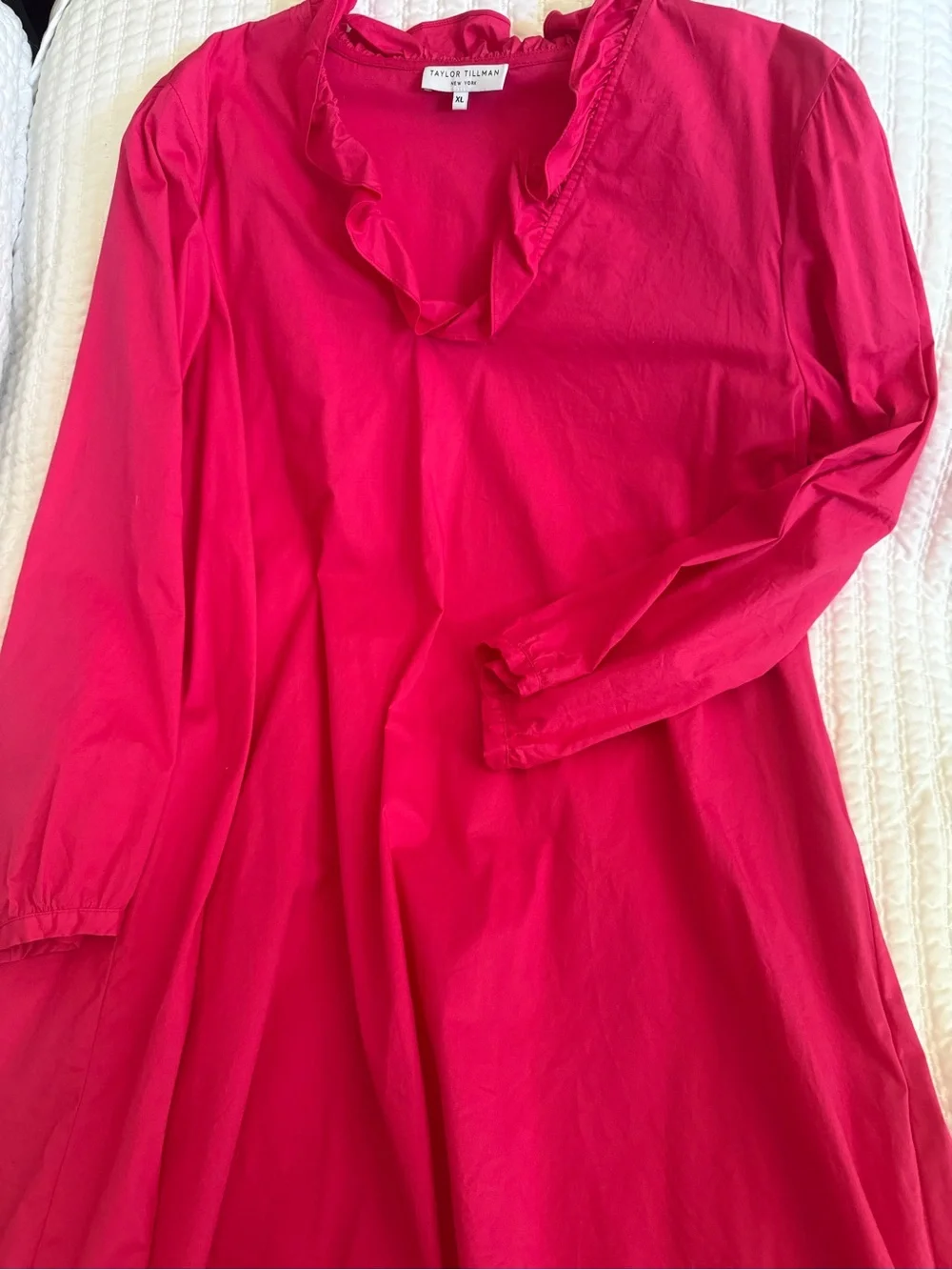 Taylor Tillman Hot Pink Ruffle V-Neck Mini Dress